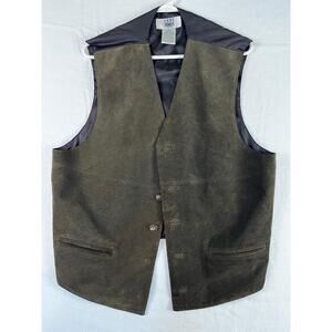 City Streets Men's Olive Green Genuine Leather Vest Size Large Vintage Style